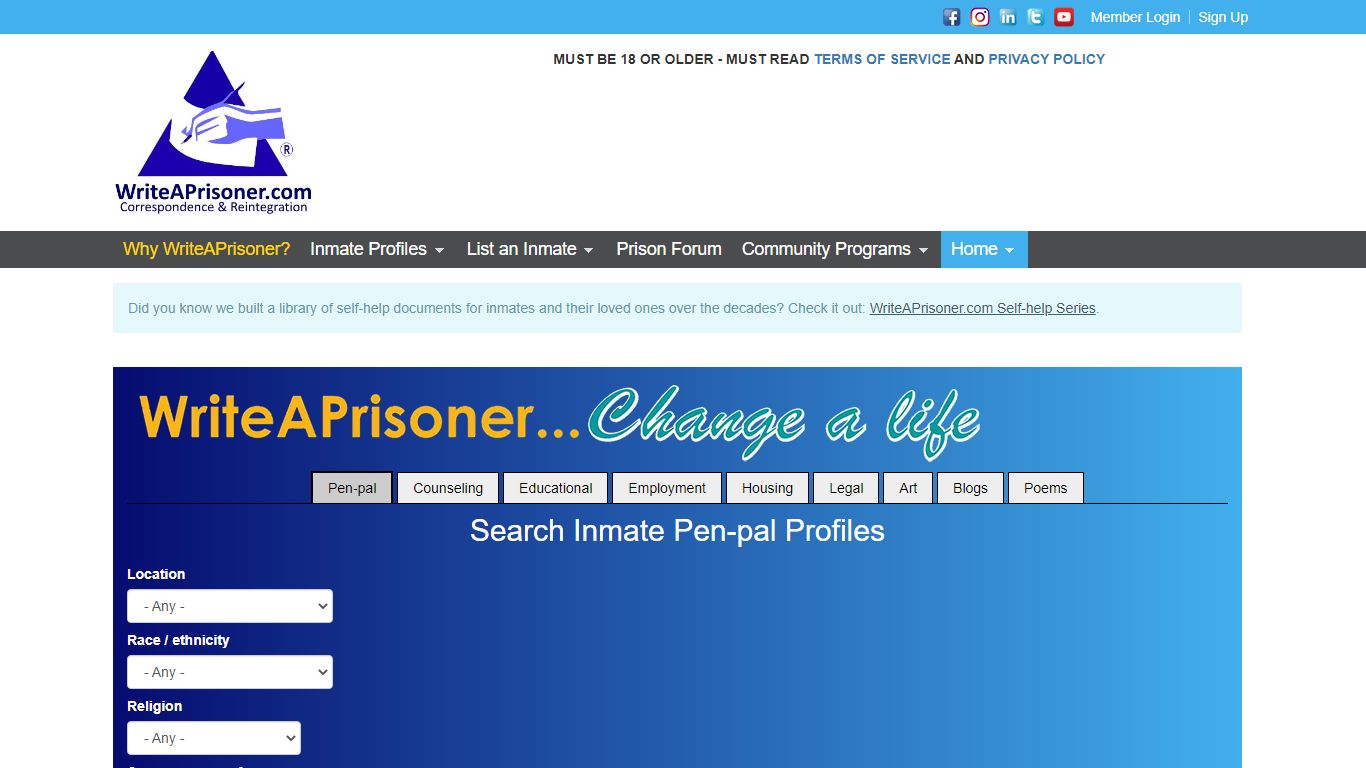 Write A Prisoner - Prison Pen Pals